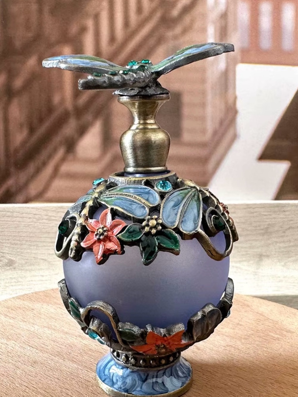 New Decorative Floral Glass Miniature Perfume Bottle in Blue